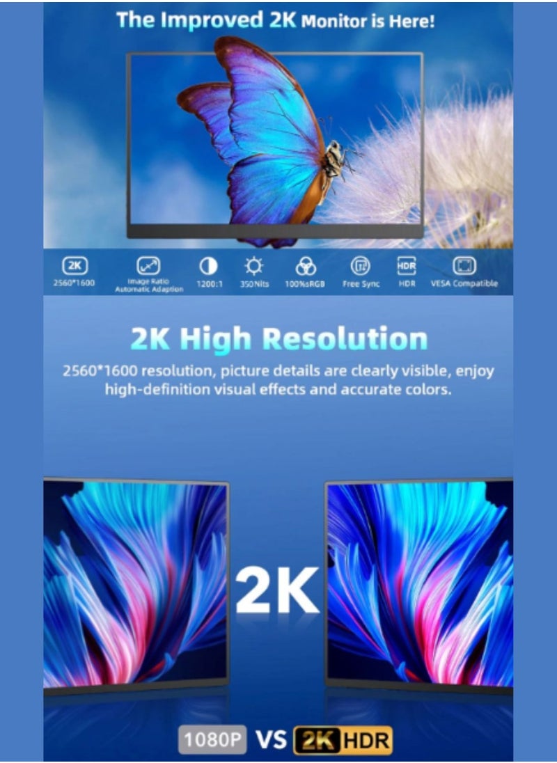 شاشة ألعاب محمولة 2.5K 60 هرتز مقاس 14 بوصة، متوافقة مع FreeSync، 10 بت، HDR، مكبرات صوت مزدوجة، HDMI USB-C، PC/PS5/Switch، مسند مدمج مع غطاء، للمنزل/المكتب/الرياضات الإلكترونية - pzsku/ZC55305369F32E1C181F6Z/45/_/1730943773/88ea7212-1eb5-4a2a-9fbf-94fc7ad94f74