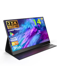 HILUKE 2.5K 60Hz 14'' Portable Gaming Monitor, FreeSync Compatible, 10Bit, HDR, Dual Speakers, HDMI USB-C, PC/PS5/Switch, Built-in Kickstand with Cover, for Home/Office/Esports  - Image 1