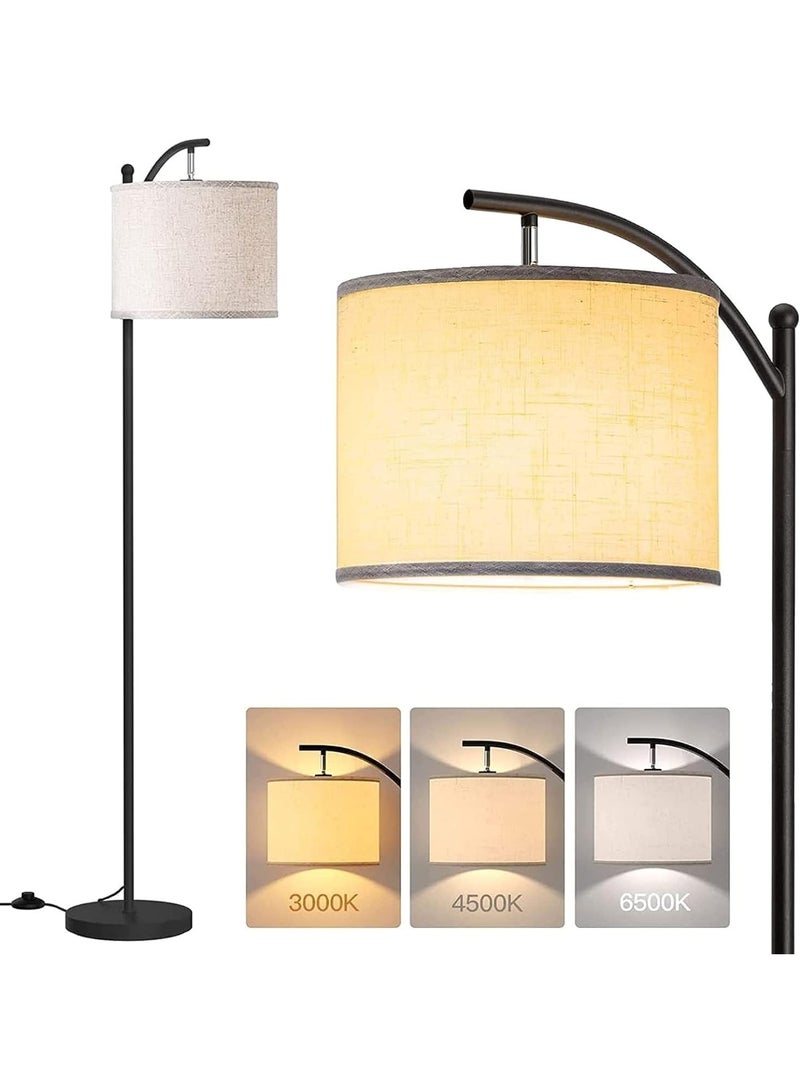 جونيو لمبة أرضية قابلة للتعديل яркها بثلاث درجات حرارة لونية، لامبة واقفة بفوت سвич، مظلة لامبة من الكتان الرمادي للمطبخ أو الغرفة المعيشة أو غرفة النوم أو غرفة الأطفال أو المكتب - Image 1