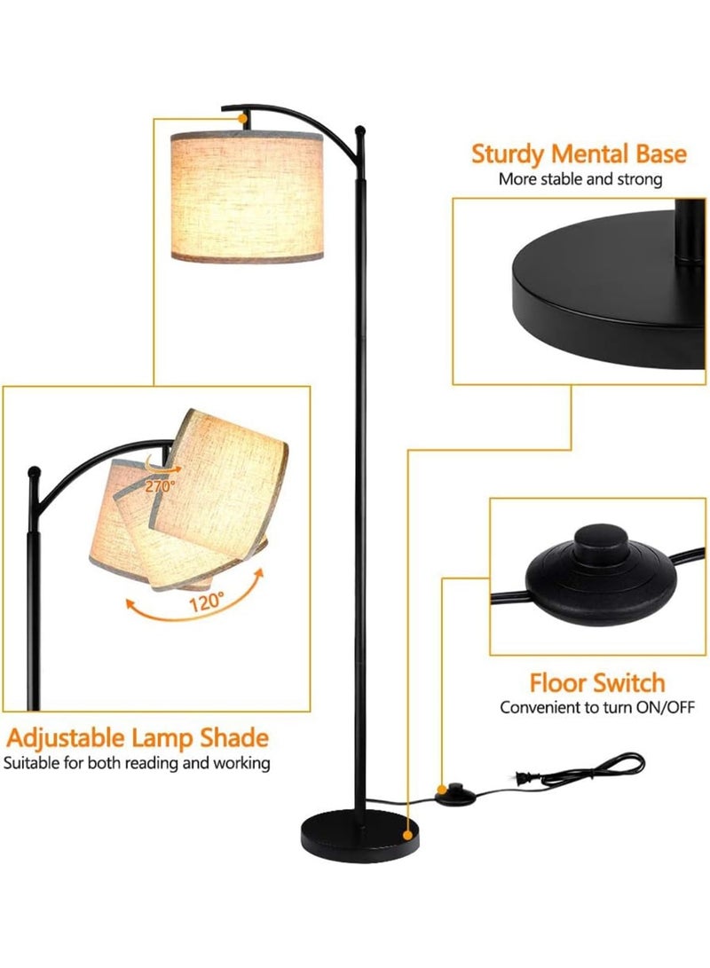 جونيو لمبة أرضية قابلة للتعديل яркها بثلاث درجات حرارة لونية، لامبة واقفة بفوت سвич، مظلة لامبة من الكتان الرمادي للمطبخ أو الغرفة المعيشة أو غرفة النوم أو غرفة الأطفال أو المكتب - Image 4