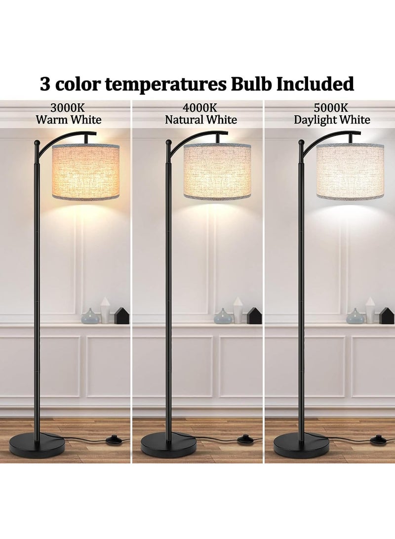 جونيو لمبة أرضية قابلة للتعديل яркها بثلاث درجات حرارة لونية، لامبة واقفة بفوت سвич، مظلة لامبة من الكتان الرمادي للمطبخ أو الغرفة المعيشة أو غرفة النوم أو غرفة الأطفال أو المكتب - Image 3