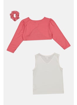 Kids Girl 3 Pcs Ribbed Top Set, Pink