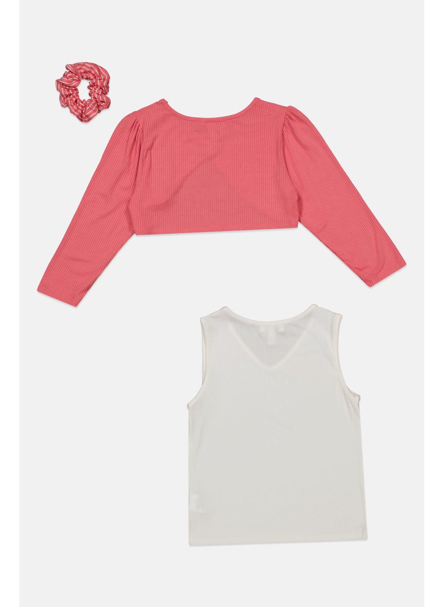 Speechless  - Kids Girl 3 Pcs Ribbed Top Set, Pink - Image 1