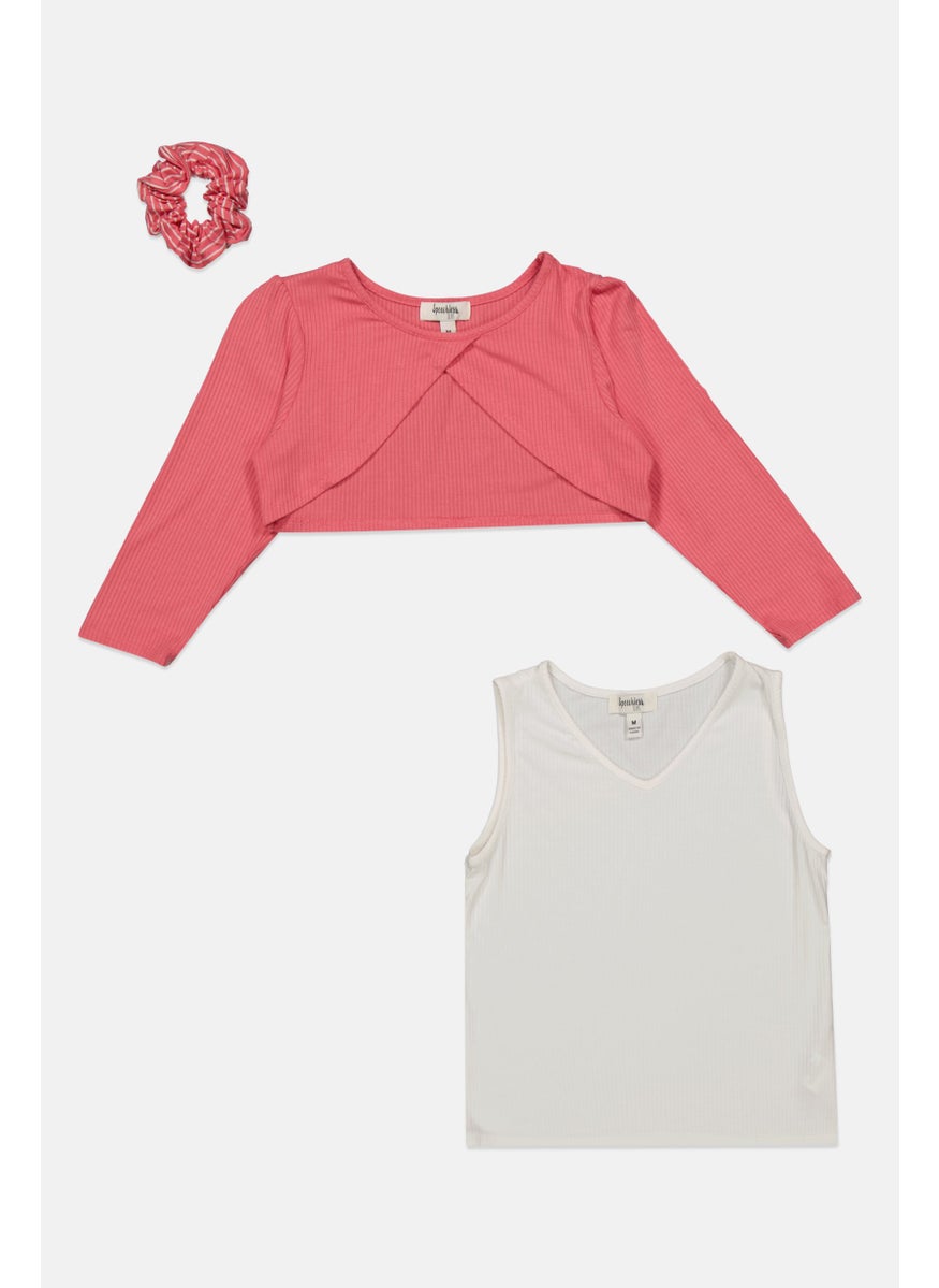 Speechless  - Kids Girl 3 Pcs Ribbed Top Set, Pink - Image 1