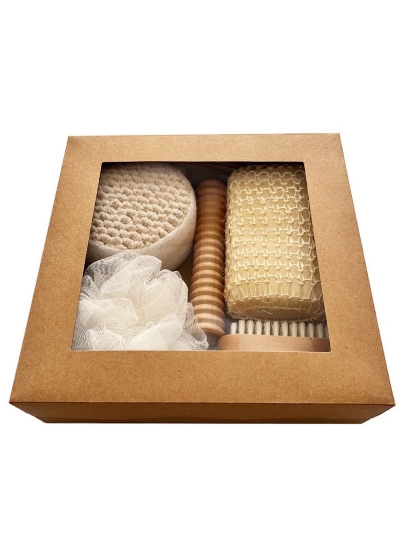 Daytoyz 6-Piece Bath Gift Set,Exfoliating Loofah Sponge, Sisal Soap Bar, Body Brush, Foot File, Massage Stick & Round Bath Brush – Spa & Shower Essentials for Home, Self Care & Relaxation - Image 1