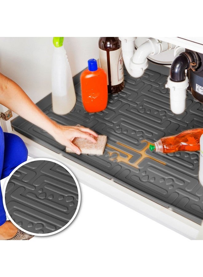 Xtreme Mats حصائر إكستريم تحت المغسلة للخزائن (رمادي 19" 1/4 × 19 1/4) بطانة رف تمنع تلف التسرب في خزائن الحمام، صينية تسرب مرنة تحت المغسلة، صينية متعددة الاستخدامات مقاومة للماء. - Image 1