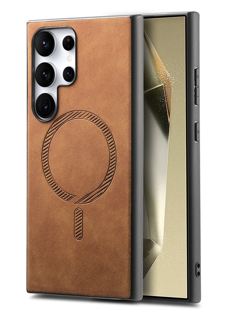 CoomBe for Samsung Galaxy S25 Ultra 5G Protection Case,Luxury Plain Leather Magsafe Magnetic Back Protection Case Magsafe Magnetic Back Dark Brown - Image 1