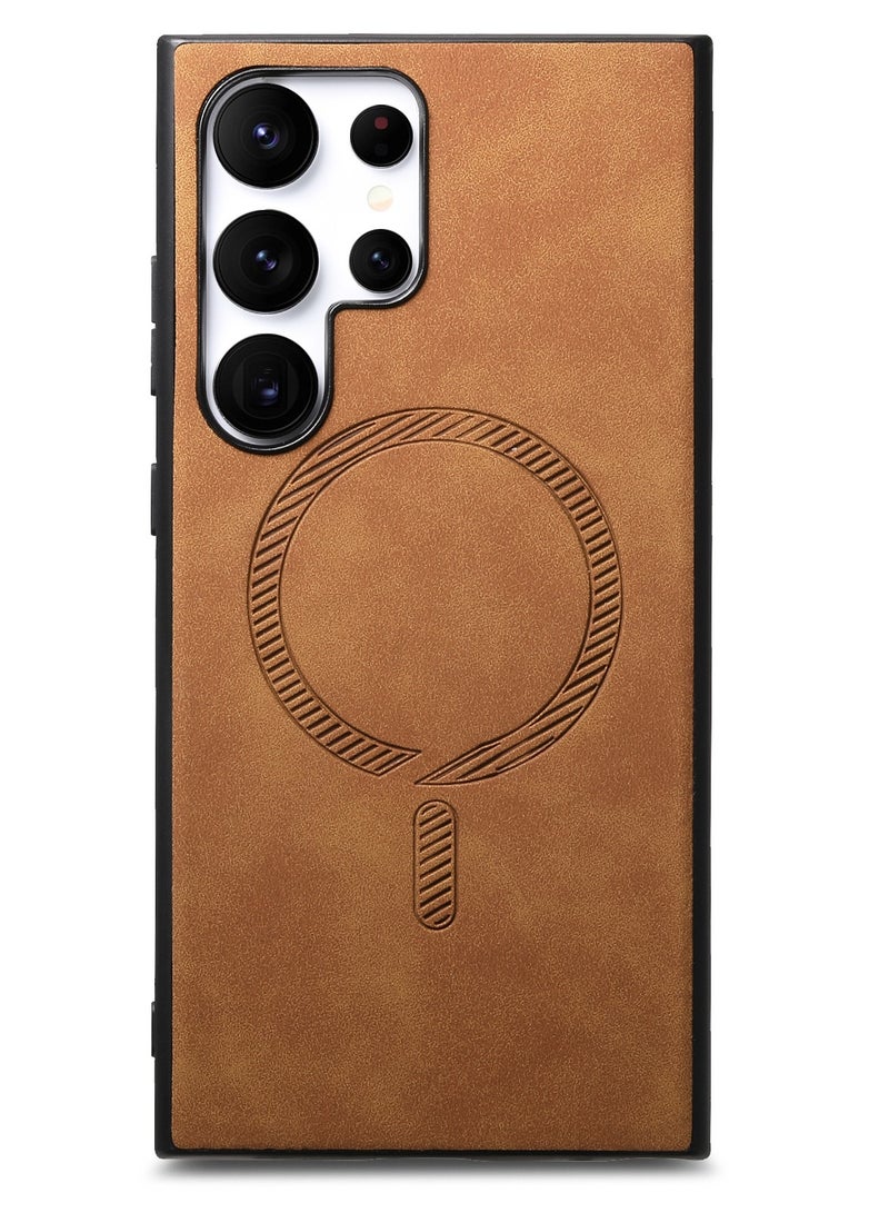 CoomBe for Samsung Galaxy S25 Ultra 5G Protection Case,Luxury Plain Leather Magsafe Magnetic Back Protection Case Magsafe Magnetic Back Dark Brown - Image 2