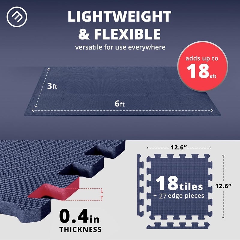 BeMaxx Gym Mats Set - 18 pcs EVA Interlocking Foam Floor Tiles (12.6"x12.6"x0.4") 18sqft Protective Gym Flooring Sports Home Workout Exercise Mats Puzzle Garage Fitness Play-Room Garage Pool Treadmill - Image 2