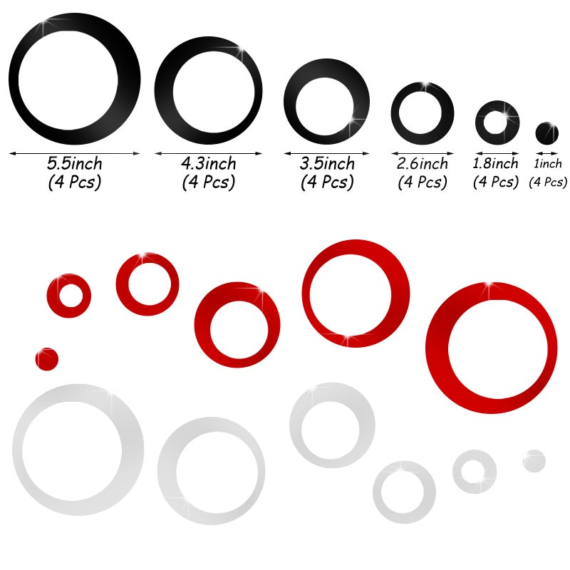 Outus 72 Pieces Wall Stickers Decor Acrylic Circle Mirror Removable Red and Black Wall Decor Round Dots Bulk DIY Red Living Room Decals Modern Art Murals for Home Bathroom Bedroom Decoration - Image 3
