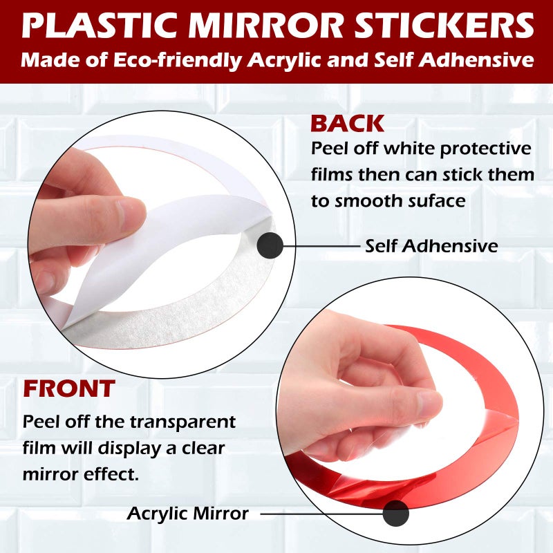 Outus 72 Pieces Wall Stickers Decor Acrylic Circle Mirror Removable Red and Black Wall Decor Round Dots Bulk DIY Red Living Room Decals Modern Art Murals for Home Bathroom Bedroom Decoration - Image 5