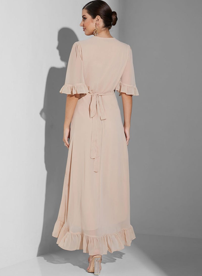 Hope & Ivy Contrast Frill Maxi Wrap Dress With Tie Waist - Image 2