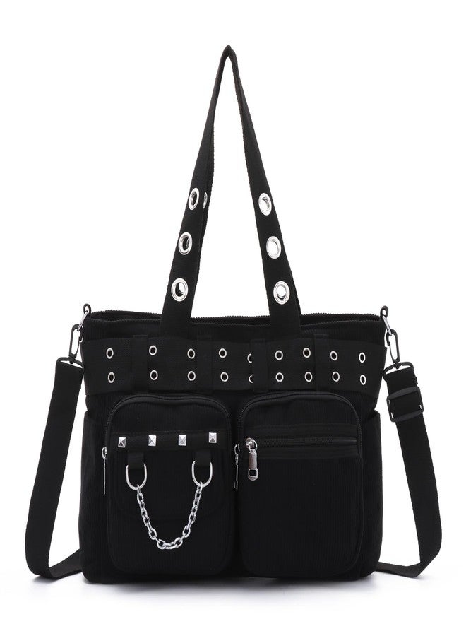 SUKUTU Goth Tote Bag for Women Corduroy Gothic Purse Large Punk Shoulder Bag for College Work Travel - Image 1