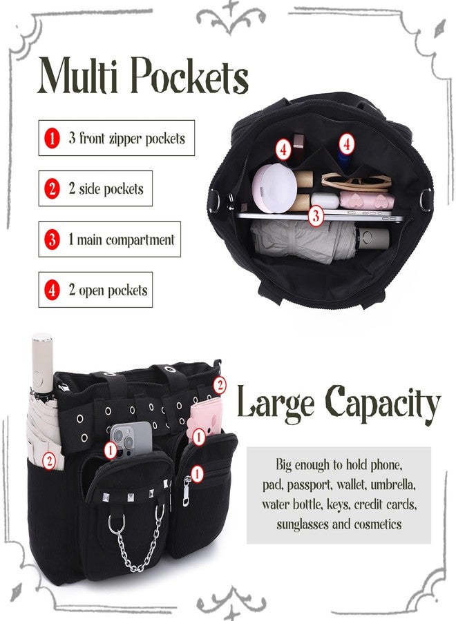 SUKUTU Goth Tote Bag for Women Corduroy Gothic Purse Large Punk Shoulder Bag for College Work Travel - Image 5
