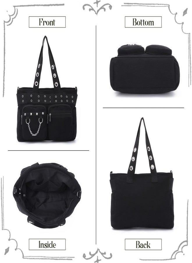 SUKUTU Goth Tote Bag for Women Corduroy Gothic Purse Large Punk Shoulder Bag for College Work Travel - Image 4