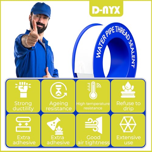 D-NYX Teflon Tape 1 Roll 1/2 Inch(W) X 520 Inches(L),Water Pipe Sealing Tape,Plumbing Tape,Plumbers Tap,PTFE Tapes,Sealing TPE,Sealant Tape,Thread Seal TPE for Shower Head,Plumbers Accessories - Image 2