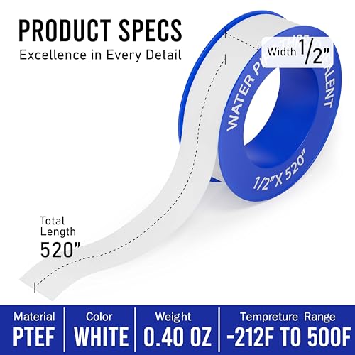 D-NYX Teflon Tape 1 Roll 1/2 Inch(W) X 520 Inches(L),Water Pipe Sealing Tape,Plumbing Tape,Plumbers Tap,PTFE Tapes,Sealing TPE,Sealant Tape,Thread Seal TPE for Shower Head,Plumbers Accessories - Image 4