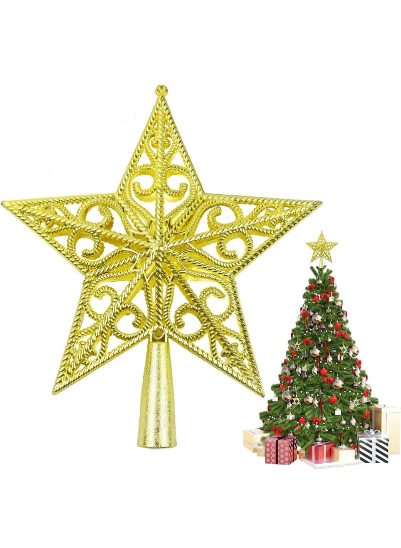 AUTOYSUR زينة شجرة عيد الميلاد، نجمة ذهبية مجوفة بطول ٨ بوصات لتزيين شجرة عيد الميلاد (ذهبي) - Image 1