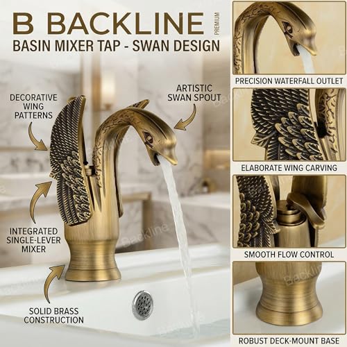 B Backline Brass Basin Mixer Tap Hot Cold | Wash Basin Mixer Faucet | Pillar tap for wash Basin | Tap for Bathroom Livingroom & Bathroom (Antique Tap Short) - Image 4