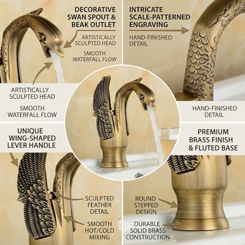 B Backline Brass Basin Mixer Tap Hot Cold | Wash Basin Mixer Faucet | Pillar tap for wash Basin | Tap for Bathroom Livingroom & Bathroom (Antique Tap Short) - Image 2