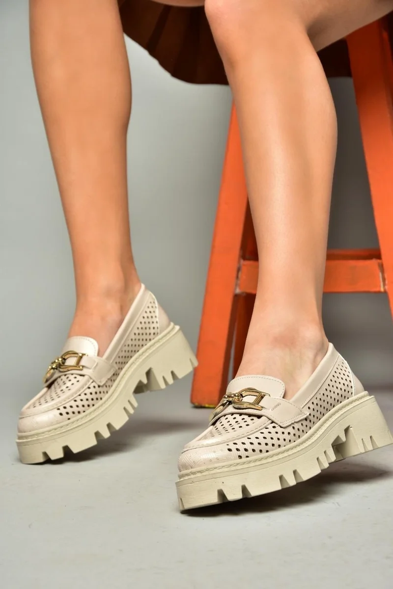 Fox Shoes S250242609 Beige Thick-Sole Women's Shoes
