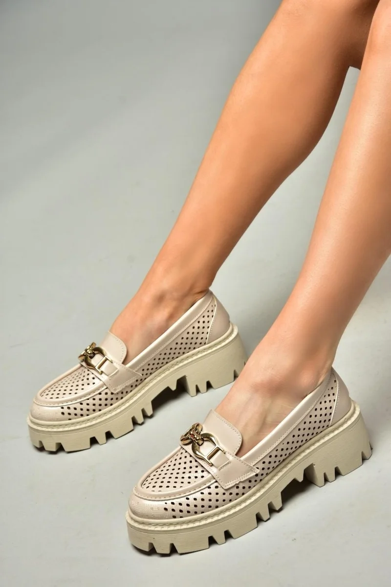 Fox Shoes S250242609 Beige Thick-Sole Women's Shoes