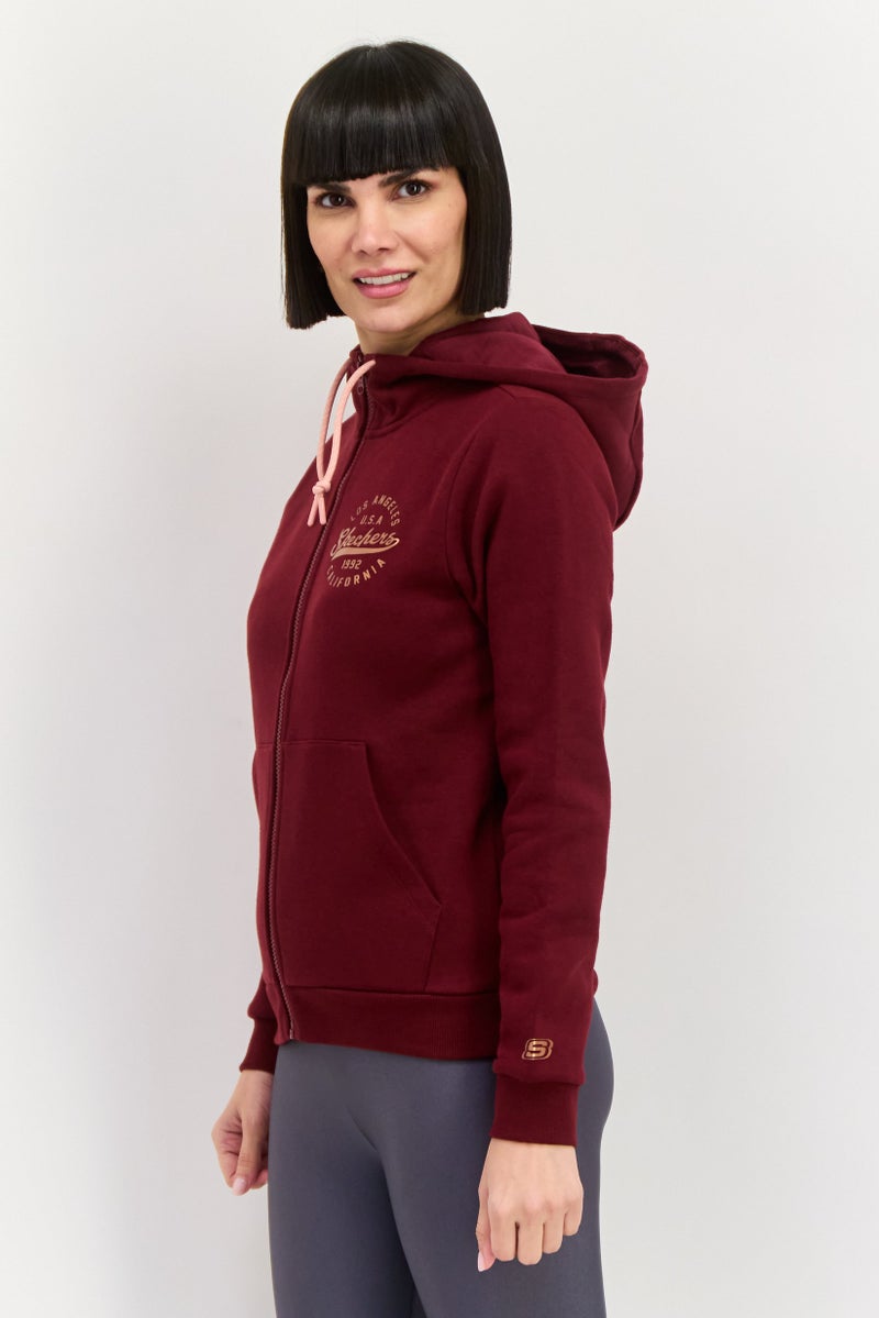 SKECHERS Women Sportwear Fit Graphic Long Sleeves Outdoor Hoodie, Maroon  - Image 2