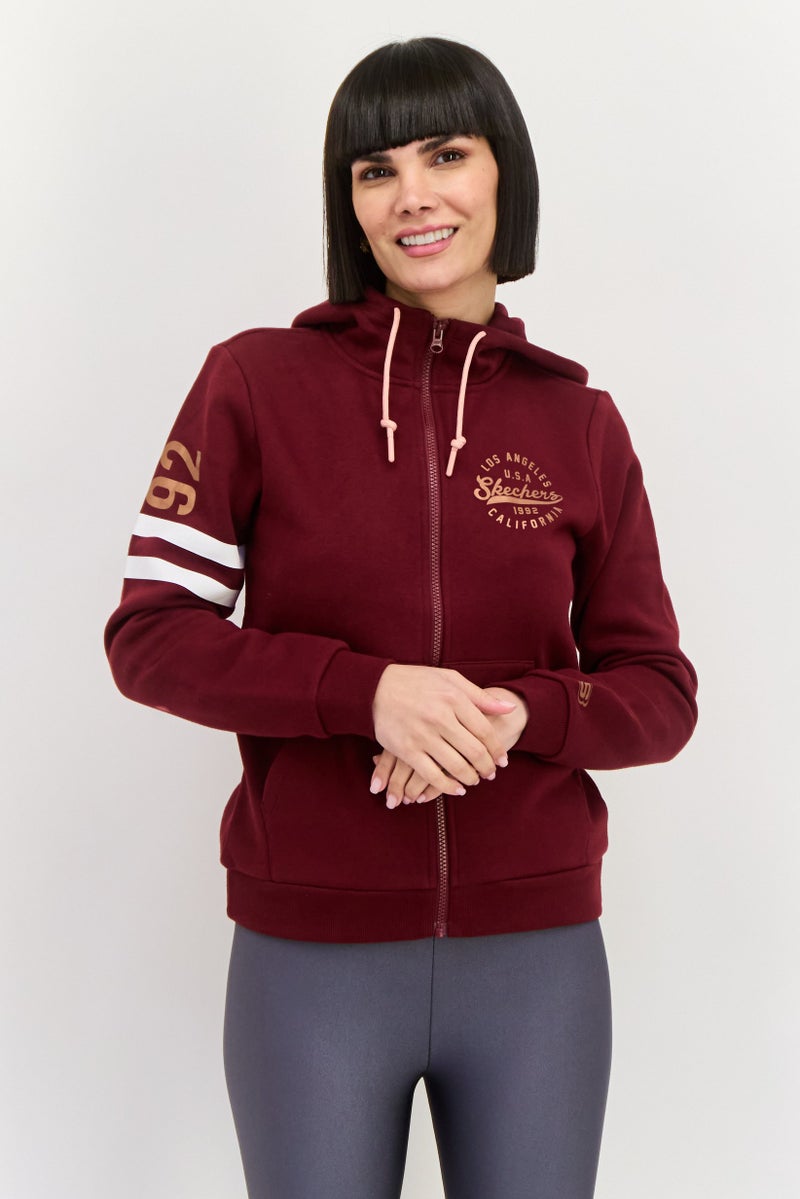 SKECHERS Women Sportwear Fit Graphic Long Sleeves Outdoor Hoodie, Maroon  - Image 1
