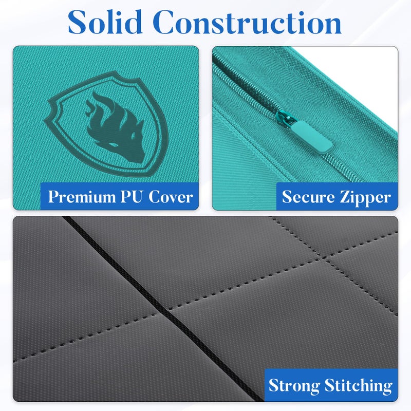 Fabmaker Premium Zip Card Binder 12 Pocket, Fabmaker 912 Pockets Trading Card Binder, PU Zipper Card Collection Album, Sturdy Side-Loading Card Book Holder for Game & Sports Cards, Teal - Image 2