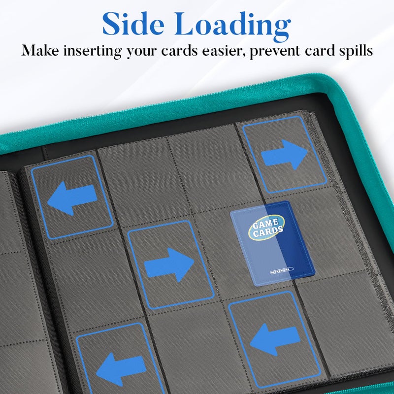 Fabmaker Premium Zip Card Binder 12 Pocket, Fabmaker 912 Pockets Trading Card Binder, PU Zipper Card Collection Album, Sturdy Side-Loading Card Book Holder for Game & Sports Cards, Teal - Image 5