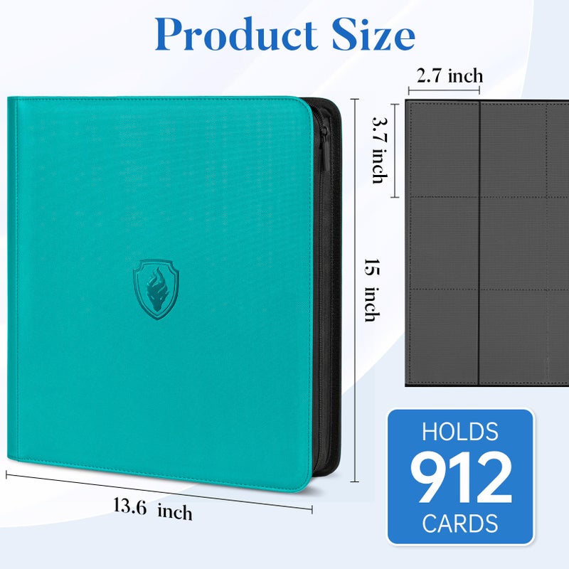 Fabmaker Premium Zip Card Binder 12 Pocket, Fabmaker 912 Pockets Trading Card Binder, PU Zipper Card Collection Album, Sturdy Side-Loading Card Book Holder for Game & Sports Cards, Teal - Image 3