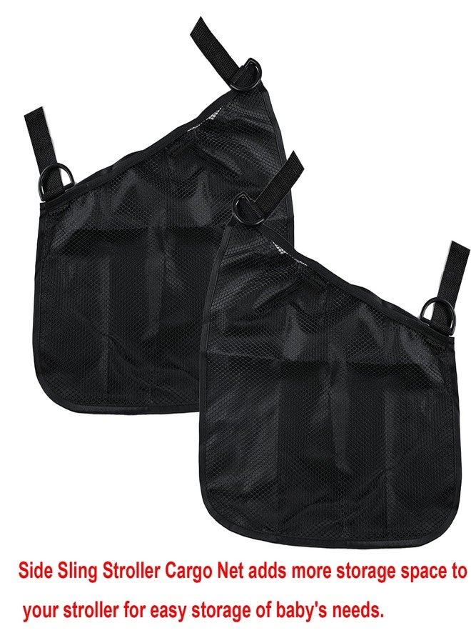 Anglepingping 2 Pack Universal Side Sling Stroller Cargo Net, Non-Slip and Adjustable Straps Storage Mesh Bag,Portable Mesh Storage Organizer (Black) - Image 3