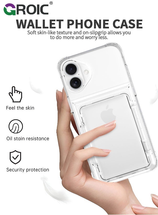 GROIC iPhone 16 Case Wallet Clear Flip Cover Kickstand 4 Card Back Pocket Credit Card Holder ID Slot Rugged TPU Bumper PC Hard Plustective Armor Hybrid Shell for iPhone 16  - Image 2