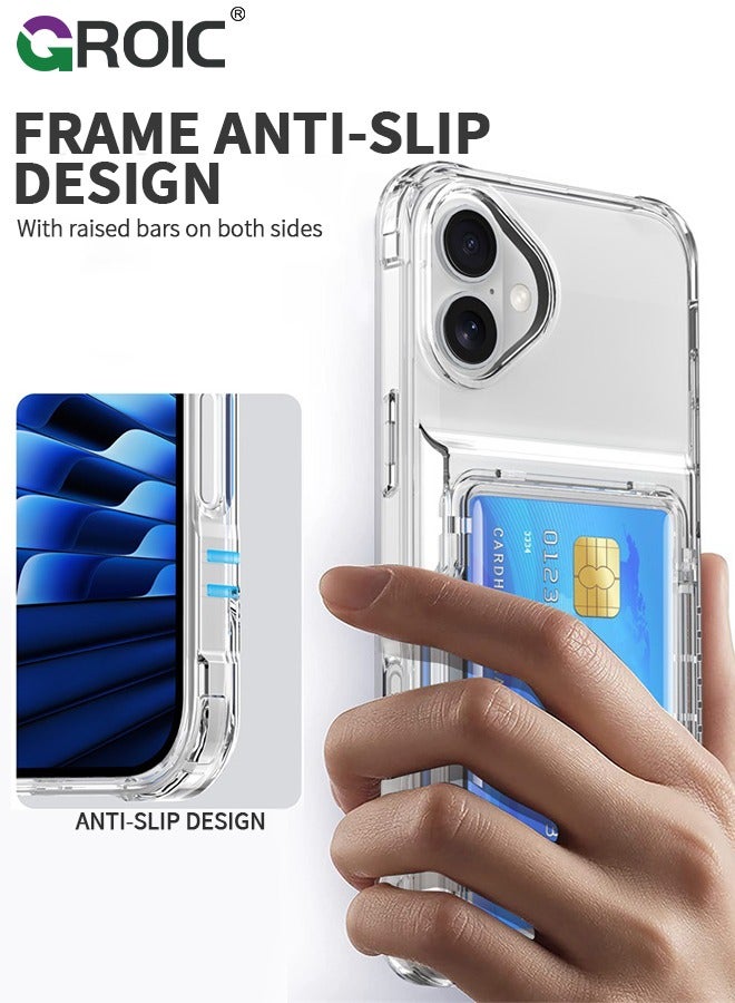 GROIC iPhone 16 Case Wallet Clear Flip Cover Kickstand 4 Card Back Pocket Credit Card Holder ID Slot Rugged TPU Bumper PC Hard Plustective Armor Hybrid Shell for iPhone 16  - Image 3