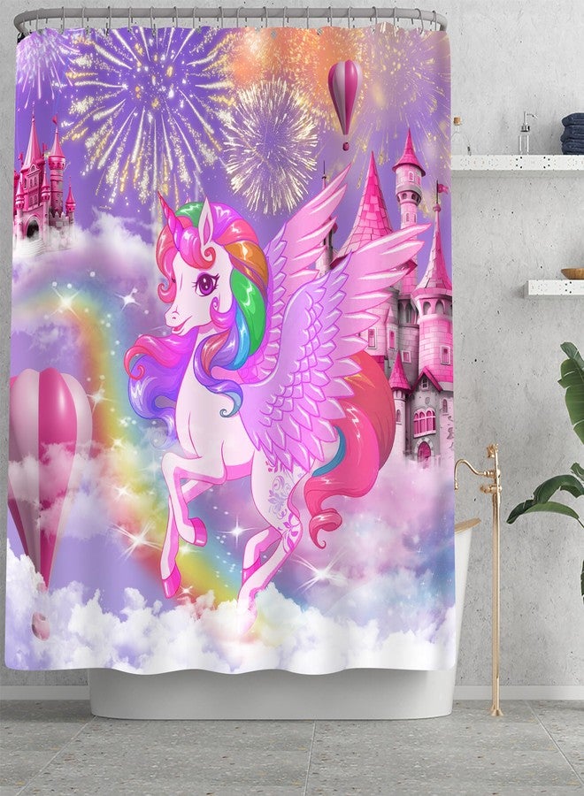 Planially 4Pcs Unicorn Kids Shower Curtain Set with Memory Bath Mat, Non-Slip Bathroom Rugs and Toilet Lid Cover, Waterproof Purple Shower Curtain Set with Hooks, Girls Kids Bathroom Decor Sets - Image 4