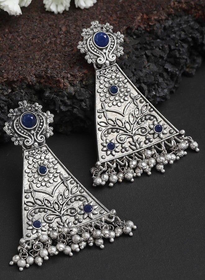 كارات كارت أقراط متدلية بتصميم زهري من الفضة المؤكسدة والحجر الأزرق من كاراتكارت للنساء - Image 4