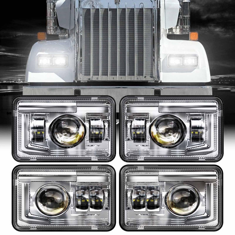 ZOFFROAD DOT Approved 4x6 LED Headlights Assembly HiLo Sealed Beam Compatible with KW T800 T600 Peterbilt 379 Freightliner Chevy Oldsmobile Cutlass H4651 H4652 H4656 H6545 H4666 4PCSChrome