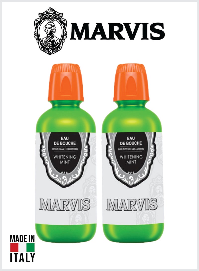 Marvis Whitening Mint Mouthwash – Cool Mint Flavor, Gentle Mouth Rinse for Daily Oral Care 400ML Pack Of 2 - Image 1