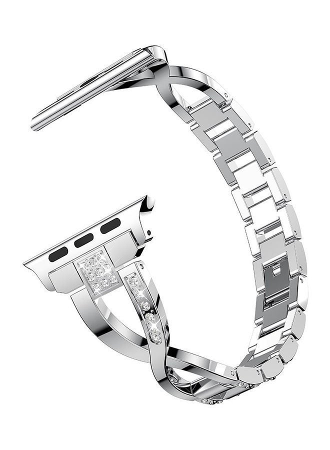 NIBEMINENT Replacement Bling Strap X-Link For Apple Watch Nike+/Series 1/2/3/Sport 42mm Silver - Image 1