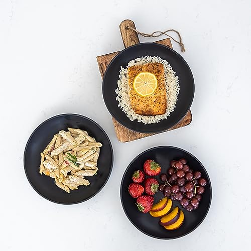 Grow Forward Premium Wheat Straw Pasta Bowls - 30oz Unbreakable Wide & Shallow Dinner Plate Bowls Set of 6 - Microwave Safe Reusable Plastic Pasta Bowls for Kids, Adults, Salad, Camping, RV - Midnight - Image 5