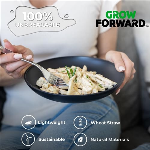 Grow Forward Premium Wheat Straw Pasta Bowls - 30oz Unbreakable Wide & Shallow Dinner Plate Bowls Set of 6 - Microwave Safe Reusable Plastic Pasta Bowls for Kids, Adults, Salad, Camping, RV - Midnight - Image 4
