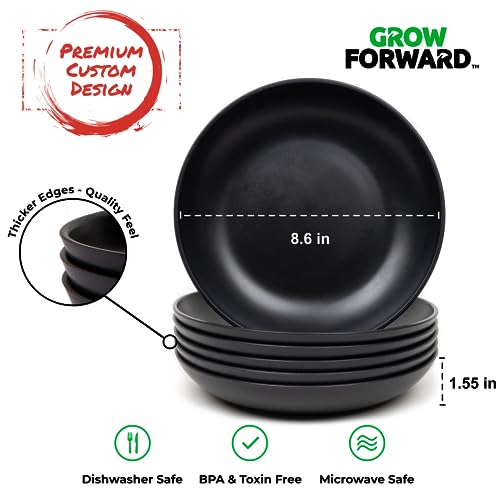 Grow Forward Premium Wheat Straw Pasta Bowls - 30oz Unbreakable Wide & Shallow Dinner Plate Bowls Set of 6 - Microwave Safe Reusable Plastic Pasta Bowls for Kids, Adults, Salad, Camping, RV - Midnight - Image 3