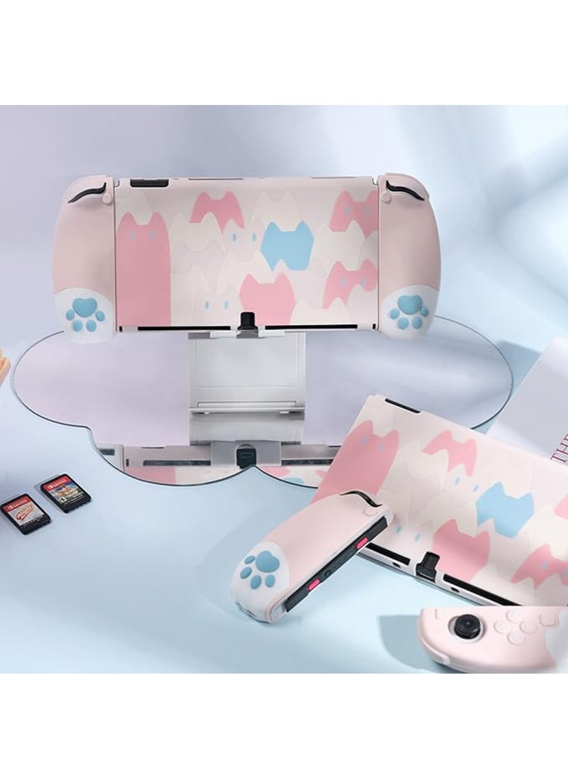 GEEKSHARE - Cat Paw Ergonomic Protective Case Cover Compatible with Nintendo Switch OLED Console and Joy Con, Shock-Absorption and Anti-Scratch Slim Cover Skin for Switch OLED Model（Pink） - Image 1