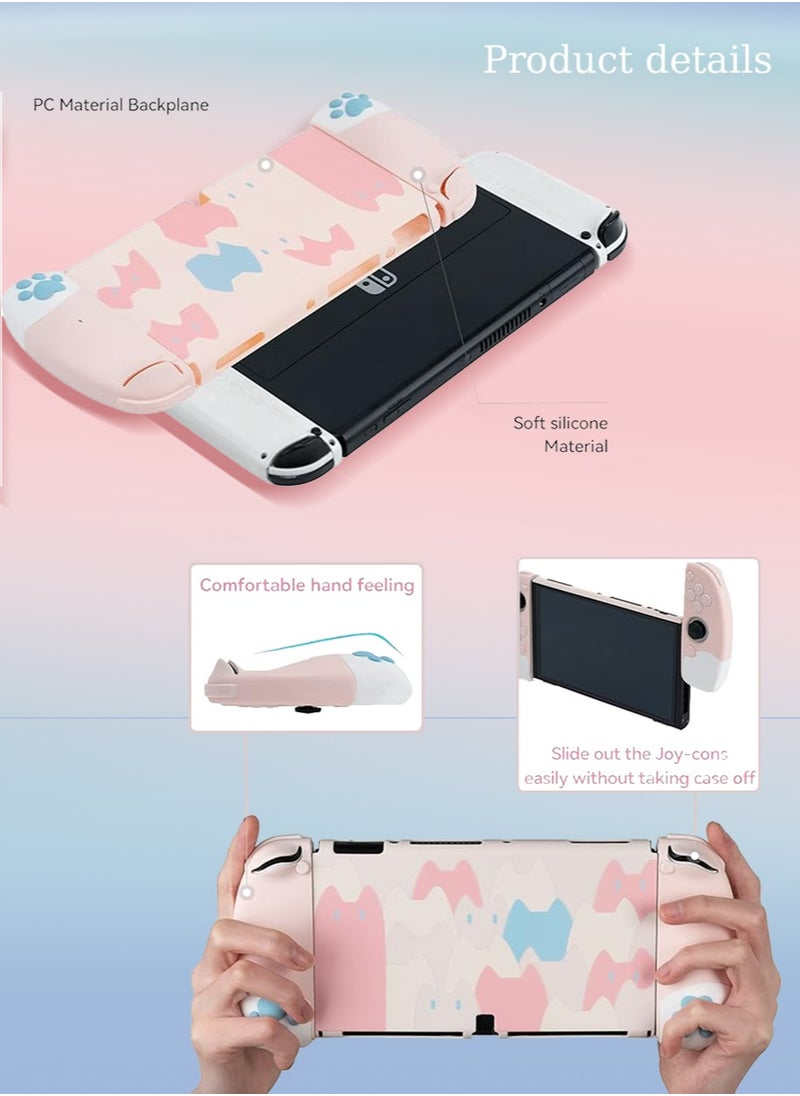 GEEKSHARE - Cat Paw Ergonomic Protective Case Cover Compatible with Nintendo Switch OLED Console and Joy Con, Shock-Absorption and Anti-Scratch Slim Cover Skin for Switch OLED Model（Pink） - Image 1