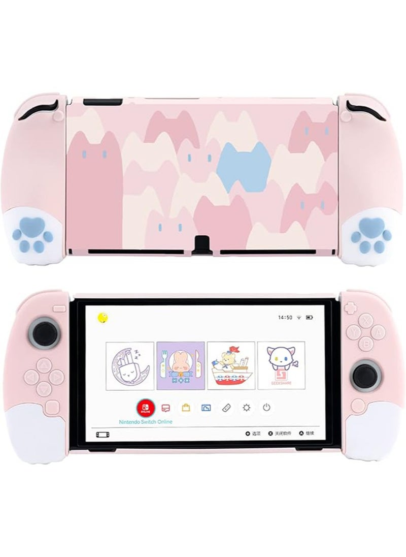 GEEKSHARE - Cat Paw Ergonomic Protective Case Cover Compatible with Nintendo Switch OLED Console and Joy Con, Shock-Absorption and Anti-Scratch Slim Cover Skin for Switch OLED Model（Pink） - Image 1