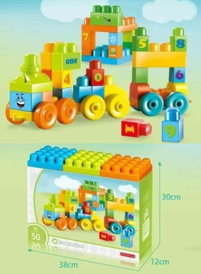 50pcs Diy Educational Plastic Building Block Puzzle Toy Colorful Digital Traffic Tools Train Block Game