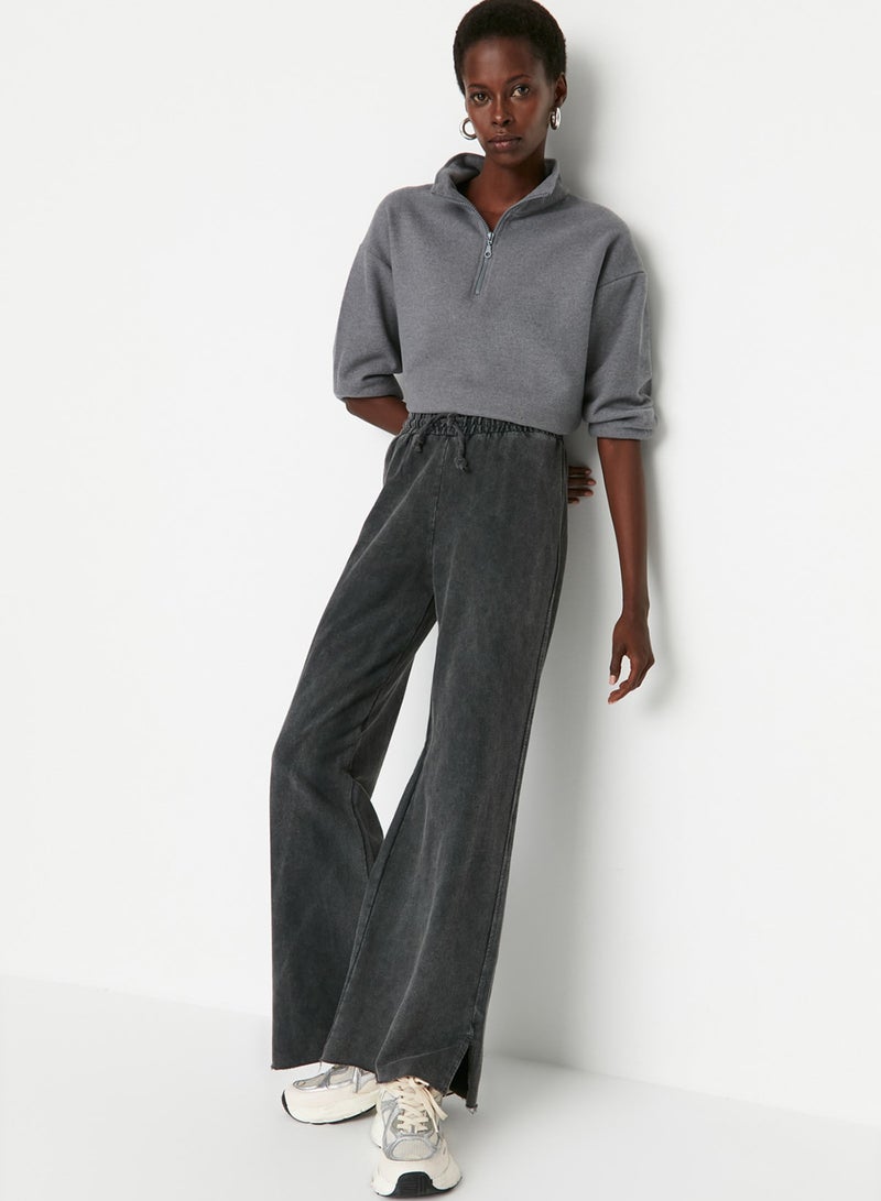trendyol Anthracite Pale Effect Wide Leg/Wide Leg Regular Waist Thin Knitted Sweatpants Pants Twoaw22Ea0426 - Image 1
