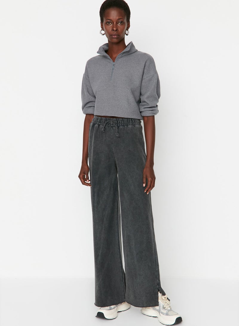 trendyol Anthracite Pale Effect Wide Leg/Wide Leg Regular Waist Thin Knitted Sweatpants Pants Twoaw22Ea0426 - Image 3