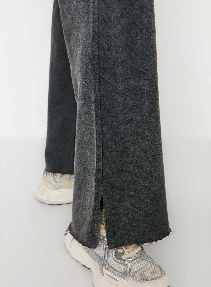 trendyol Anthracite Pale Effect Wide Leg/Wide Leg Regular Waist Thin Knitted Sweatpants Pants Twoaw22Ea0426 - Image 2