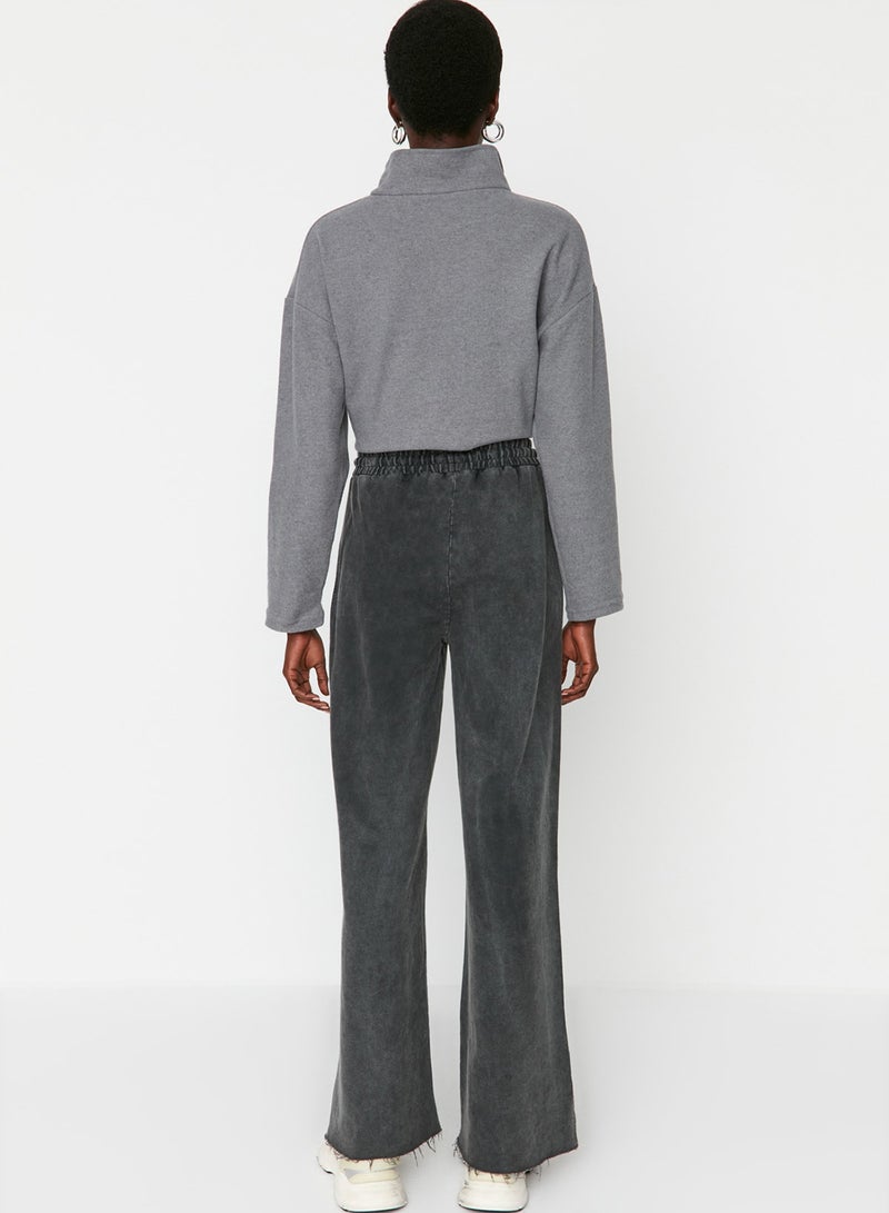 trendyol Anthracite Pale Effect Wide Leg/Wide Leg Regular Waist Thin Knitted Sweatpants Pants Twoaw22Ea0426 - Image 4